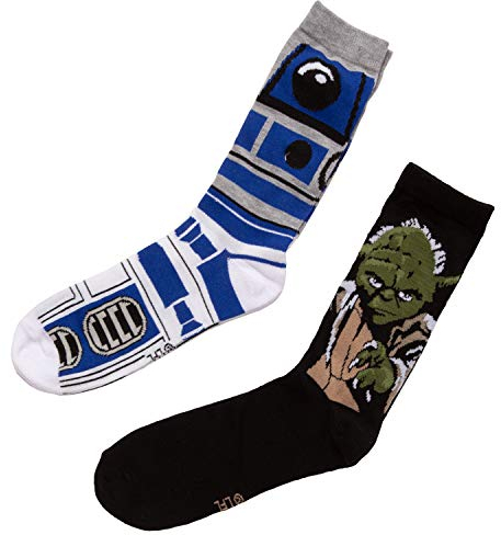 Star Wars R2D2 & Yoda 2 Pairs Pack Men's Socks - Shoe Size 6-12 - White