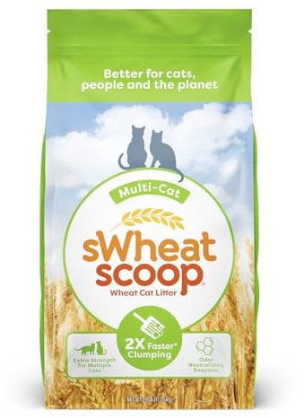 sWheat Scoop Natural Wheat Multi-Cat Litter, Superior Clumping with Odor Neutralizing Enzymes, 25 Pound Bag