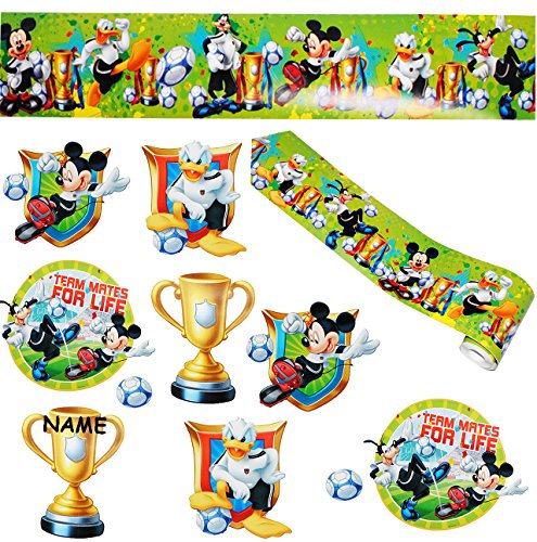 alles-meine.de GmbH 11 TLG. Set Wandtattoo/Sticker + Wandbordüre - Mickey Maus mit Fußball - incl. Name - Wandsticker - Aufkleber für Kinderzimmer - selbstklebend + wiede..