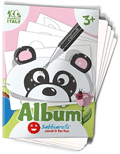Sabbiarelli – Album Spaßbänder | Klebebögen für Sand Art | Enthält 4 Karton-Klebebögen A5 für 4 Masken mit Gummibändern | 100% Made in Italy | 3-5 Jahre | OHNE FARBSAND
