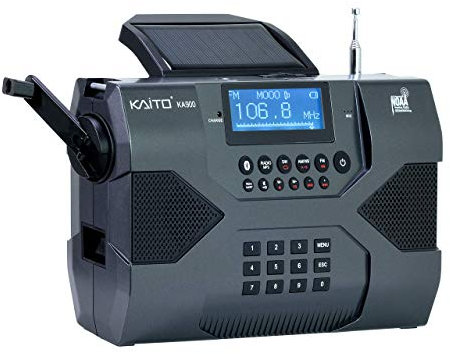 Kaito Voyager Max KA900 Radio d'urgence numérique solaire Dynamo Crank Wind Up AM/FM/SW & NOAA Weather Stereo Receiver Bluetooth, en temps réel, enregistreur et chargeur de téléphone, noir