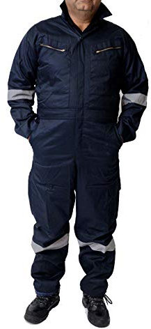 GRS Reflective Tape Boiler Suit Coverall Overalls Zip Pocket Safety Workwear (Navy, XS - 33' Chest)