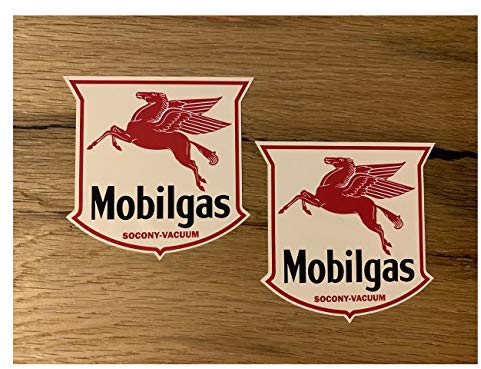 24/7stickers MG349 / 2X Mobilgas Öl Aufkleber je ca. 8,5 x 8,5 cm Oldschool Oldtimer Retro Vintage Rennsport Racing OEM Deep Low Airride
