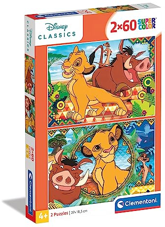 Clementoni 21604 Supercolor Der König der Löwen – Puzzle 2 x 60 Teile ab 5 Jahren, buntes Kinderpuzzle mit besonderer Leuchtkraft & Farbintensität, Geschicklichkeitsspiel für Kinder