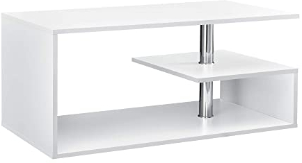 [en.casa] Mesa de Centro Haarlem En Forma Rectangular Diseño Único Mesa de Salón con Estante Estructura Robusta Aglomerado 90 x 50 x 41 cm - Blanco