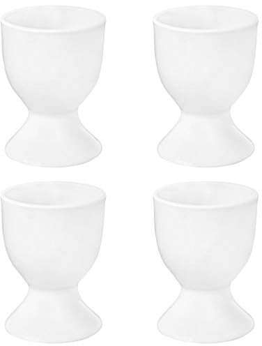 4X White Egg Cup Holder Set - Classic Style Porcelain Cups for Hard Soft Boiled Eggs - Microwave and Dishwasher Safe - by Argon Tableware