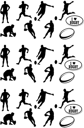 27 Stand Up Silhouette Rugby Themed Edible Wafer Paper Cake Toppers Decorations