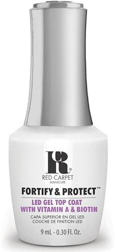 Red Carpet Manicure Fortify & Protect LED Gel Top Coat, Soak-Off Nail Strengthener for Weak Nails, Combats Brittleness, Infused with Vitamin A & Biotin, Long-Lasting Top Coat Gel Polish, 9ml