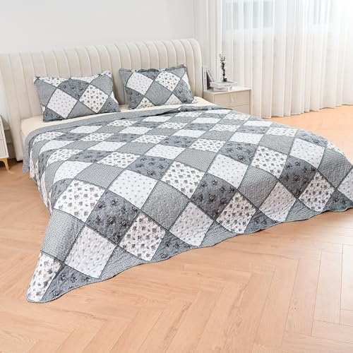 Quality Beddings 3 Piece Quilted Patchwork Bedspread Reversible Double Bed Spread 220 x 240 cm (Design 8, Double)