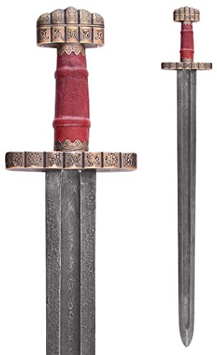 Battle-Merchant Wikinger Schwert mit Scheide | Haithabu, ca. 9. Jh. | Einhänder echt Metall | Mittelalter Deko Breitschwert | Ritterschwert aus Damast Stahl