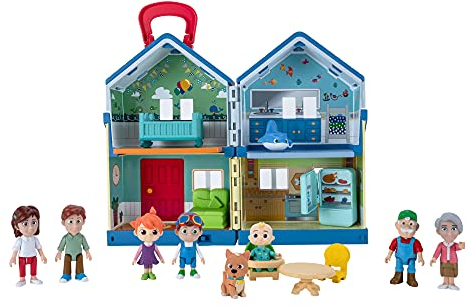 CoComelon Deluxe Family House Playset with Music and Sounds - Includes JJ, Family, Friends, Shark Potty, Crib, Sofa, Chair, High Chair, Dining Room Table, Fridge, Activity Sheet - Amazon Exclusive