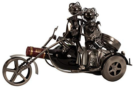 Mel-O-Design Exklusiver Weinflaschenhalter Liebespaar auf Motorrad Länge 37 cm Geschenk Dekoration Weinhalter