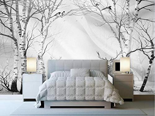 Tapete 3D Wandbild Weinlese Schwarz Weiß Wald Fototapete 3D Effekt Vliestapete Wohnzimmer Schlafzimmer Wanddeko 300cmX210cm