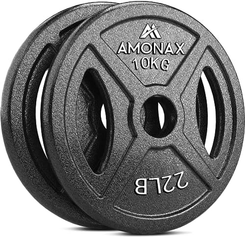 Amonax AMONAX Gusseisen Hantelscheiben Set, 2,5kg, 5kg, 10kg Hantel Set für 25mm & 50mm Olympia Gewichte Hantel Bar, Metall Hantelscheiben für Gewichtheben und Hip Thrust, Hantelscheiben für Home Gym