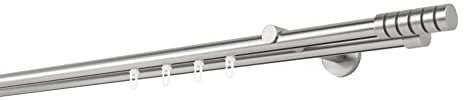 ondeco Gardinenstange auf Maß Innenlauf 20mm Rille 2-lauf Vorhangstange Wandträger 12cm Stilgarnitur mit Gleiter für Vorhänge Edelstahl-Optik 230cm