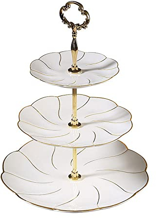 SMSOM 3 Stufe Keramikkuchenständer - Eleganter Dessert-Cupcake-Ständer - Gebäck, die Tablett-Platte for Teeparty, Hochzeit und Geburtstag, weiß