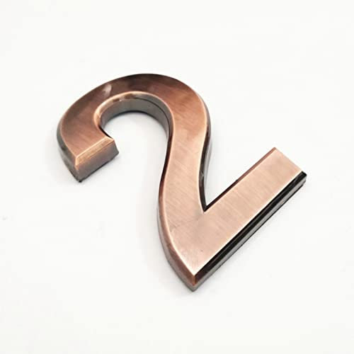 3D Self Adhesive House Plaque Numbers 70mm 0-9 Letters A-Z ABS Plastic Red Copper Sticker Modern Door Address Number Hotel Electroplated Digit Plate Sign for Home Room Yard Street Mailbox Bins (2)