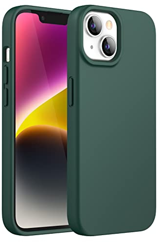 JETech Silikon Hülle für iPhone 14 6,1 Zoll, Ganzkörper Handyhülle mit Seidig-Weicher Berühren, Stoßfest Schutzhülle mit Mikrofaser-Futter (Nachtgrün)