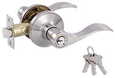 GITRANG Door Levers Interior Keyed Difference Entry Front/Bedroom Door Handles for Left and Right Opened Door with Lock and Keys Set in Satin Nickel