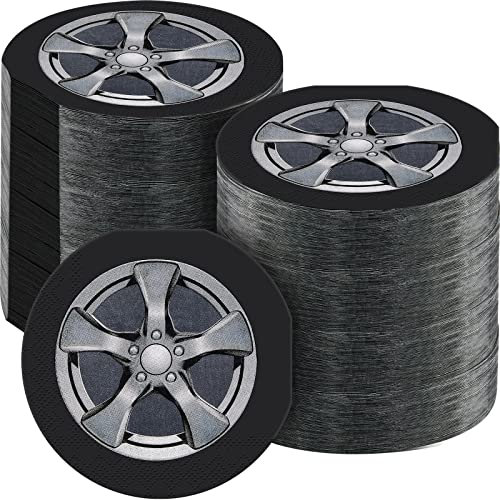 Henoyso 100 Stück Reifenservietten, klassisches Rennwagenrad, Papierservietten für Rennwagen, Babyparty, Geburtstagsparty, Dekoration, Zubehör, 2-lagig