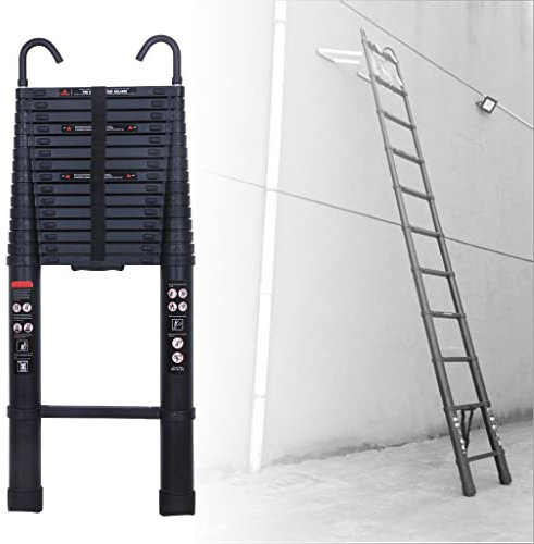 Extendable Ladder 20.3FT with 2 Hooks, Aluminum Ladder, Portable Space-Saving Extension Ladder, Multi-purpose for Home Office Loft, Capacity 330LB, EN131, Black