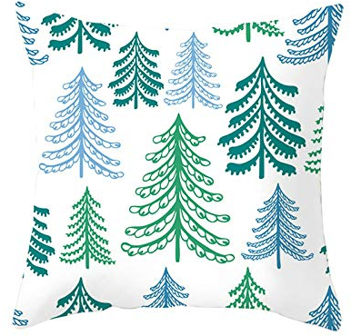 Kissenbezug Weihnachten Polyester, Tannenbaum Dekokissen 40x40cm Kissenhülle für Wohnzimmer Schlafzimmer Grün Blau