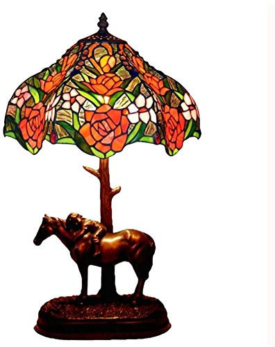 TRENTSNOOK Décoration Classique Composite européenne et américaine De Style européen Palais Rétro Rose Fleur de Chevet Lampe de Table Art en Verre Lampe de Table 12 Pouces