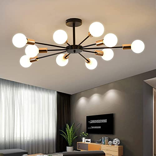 Riohan Sputnik Kronleuchter Deckenlampe, 10-Licht E27 Pendelleuchte Hängelampe Moderne Schwarze LED Deckenleuchte Industrie Kronleuchter Wohnzimmerlampe für Küche Schlafzimmer Wohnzimmer Esszimmer