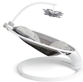 Munchkin Elektrische Babyschaukel, Swing Baby Bloom Spielzeug Mobile, Bluetooth-fähige Babywippe, Mobile Baby-Swing mit Bewegung und Geräuschen - Grau/Weiß