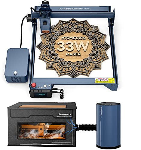 ATOMSTACK A30 Pro Laser Graviermaschine, 33W Ausgangsleistung, CNC Lasergravur Maschine mit D2 Luftreiniger Rauchfilter, FB2 Schutzbox 760x740x420mm, 160W Hochpräzises Gravieren Schneide Holz Metall
