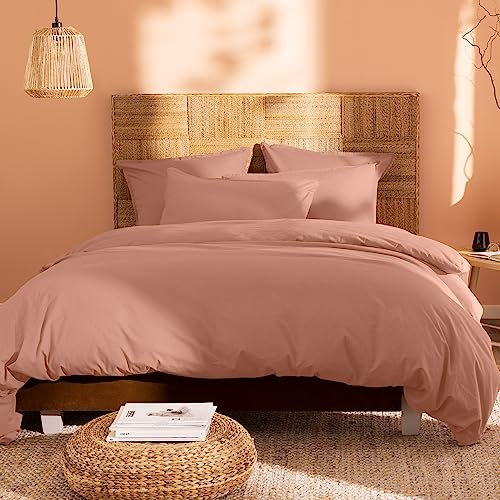 MATT & ROSE Parure de lit 240x260 cm Unie Coton LAVÉ | 100% Coton Lavé | Oeko-TEX | Housse de Couette 240x260 cm + 2 Taies d'oreiller 65x65 cm | Nude