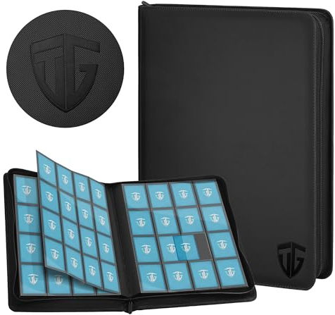 TCGUARD 16 Fächer Sammelkarten Album Reißverschluss Binder für 1000+ Karten | Karten Sammelalbum Groß Ordner | Sichere seitliche Ladetaschen | Kompatibel mit YuGiOh, MTG, Sportkarten (Schwartz)