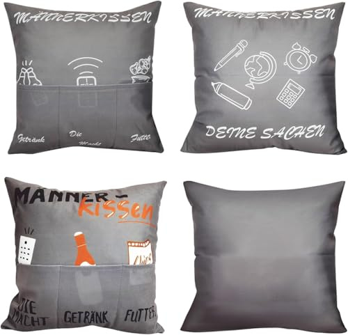 2 Stück Dekokissen Kissen männerkissen mit Taschen, Männer Kissenbezug männerkissen mit Taschen für Bier, Die Macht und Snacks lustige Kissen für Männer Papa Geburtstag