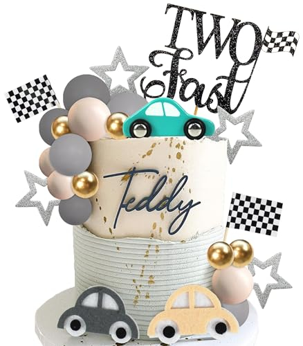 Tortenaufsätze, Rennwagen, 2 Stück, 27 Stück, Kuchendekorationen für Rennwagen, karierte Flagge, Geburtstag, Jahrestag, Party-Dekorationen (01)