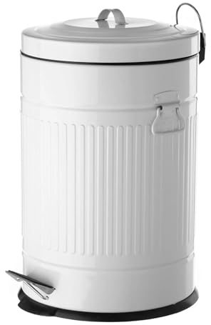 LEKE GO Papelera de 20 Litros Industrial Blanca Minimalista de Acero para Cocina Basic (Blanca)