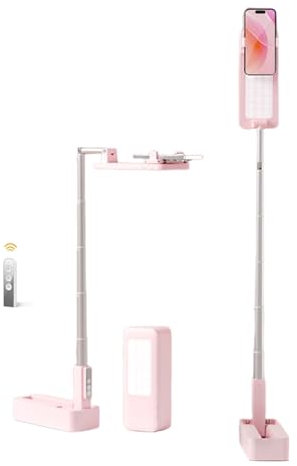 Selfie Stick Handy Stativ für Smartphone mit LED Licht, Ausziehbarer 360° Rotation Handyhalterung mit Fülllicht, Bluetooth Handyständer mit Fernbedienung für Live Streaming/YouTube/Fotografie (Rosa)