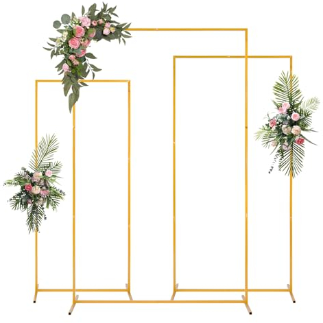 Nisorpa 3 Stück Hochzeitsbogen, 220, 200, 180 cm Rechteckiger Metall Ballonbogenständer Set Eckig Metallbogen Hintergrundständer Gold Ballonbogen Gestell für Hochzeit Geburtstag Party Empfang