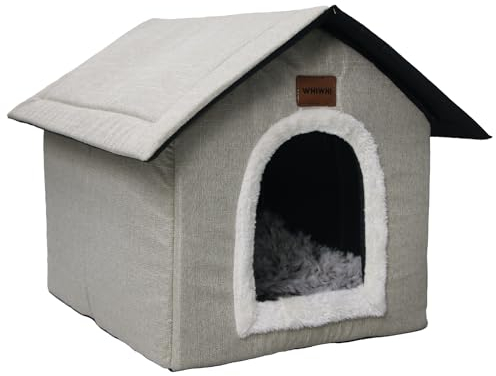 Whiwhi Hundehütte Hundehöhle mit Abnehmbarem Plüschkissen Katzenhöhle Haustierhaus Warmes Und Gemütliches Hundehaus Katzenhaus 40x35x40cm
