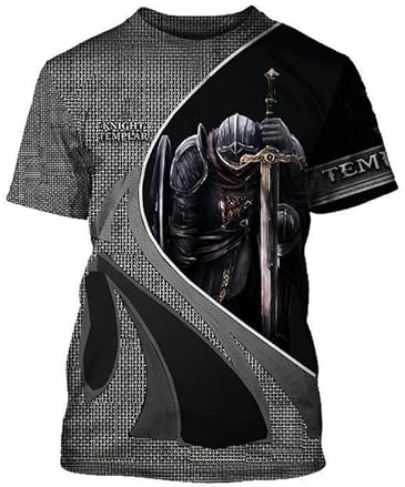 CHSLO Herren 3D Druck T-Shirt Sommer Bedrucktes Herren-T-Shirt, 3Dt-Shirt, Digitaldruck, Mittelalterlicher Ritter, Kurzärmeliges, Lockeres, Schnell Trocknendes Sweatshirt