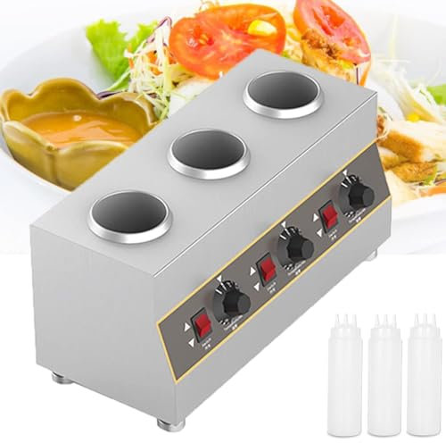 Commercial Sauce Heater Machine, 2/3/4 Grids Countertop Food Sauce Dispenser Heater, Electric Sauce Warmer with Sauce Bottles, Chocolate Liquid Heater Pot, 30-85℃