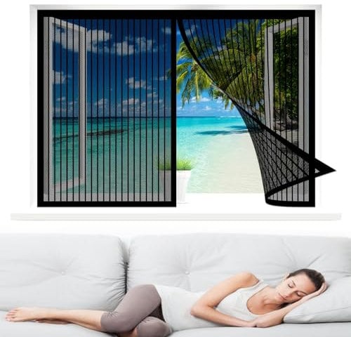 Fliegengitter Fenster 235 x 240 cm, Insektenschutz Magnet Fliegengitter, Magnetische Adsorption für Alle Arten von Fenstern, Schwarz