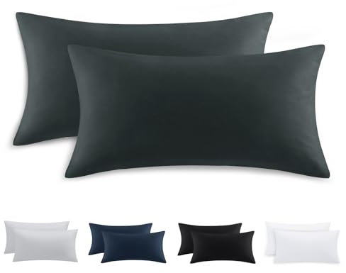 Tifschlaf Kissenbezug 40 x 80 2er Set - Kopfkissenbezug 40x80 Anthrazit mit Reißverschluss aus Mikrofaser Weich, 40x80cm Grau Pillow Case