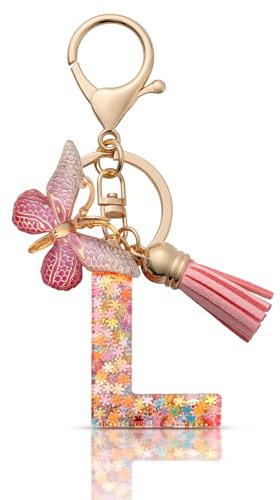 CHUQING Porte-clés pour fille - Pendentif en forme de papillon - Avec initiales - Cadeau pour femme, Rose-L, S