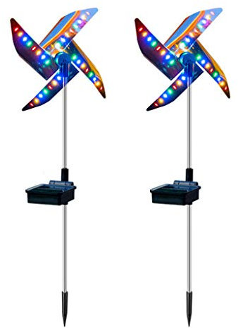 Diogeynu Solarbetriebenes Licht, vierfarbige Windmühle, für den Außenbereich, Hof, Garten, Bodenstecker, Lampe, hell, dekorativ