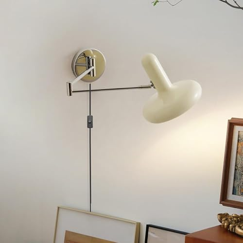 GZZBMY Wandleuchten mit Stecker in Kabel und Schalter E27 Wandleuchte Schlafzimmer Innen Metall Wandbeleuchtung Sicher für Kinderzimmer 360° Drehbar mit Schwenkarm Lesung Wandlampe Dekoration (B)