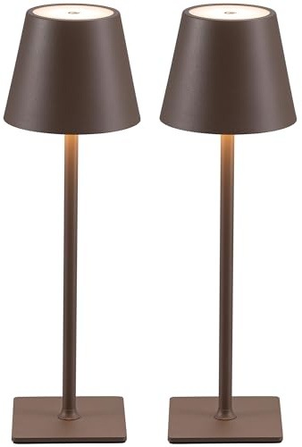 NEWSEE 2 Pack Rechargeable Cordless Table Lamp, Portable LED Desk Light Touch Lamp with 3-Color Dimming, 4000mAh Battery Operated, Waterproof Suitable for Outdoor, Garden, Restaurant, Camping (Brown)