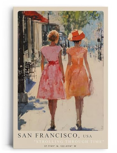 Paul Sinus Leinwandbild 40x60cm Leinwandbild San Francisco nostalgische Eleganz romantische Spaziergangsstimmung impressionistische Stadtansicht Vintage