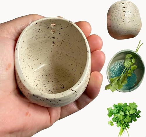 Pottery Herb Stripper, Pottery Herb Stripper Bowls, Ceramic Herb Stripper Bowl, Pottery Herb Stripper Cups, Handmade Different Round Hole Sizes, Kitchen Leaf Stripping Tools (White)