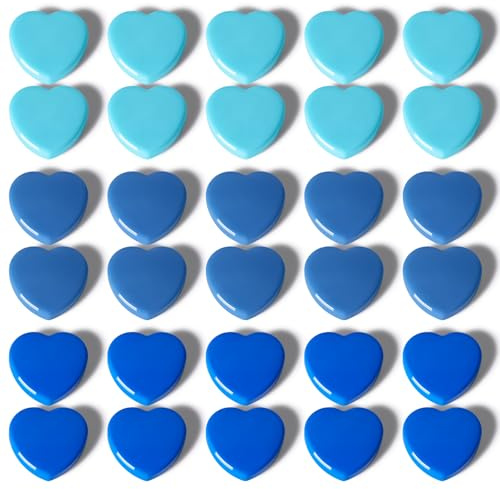 PYJLBX Magnete für magnettafel & Kühlschrank | 30 Stück Magnet Stark | Bunte Herz kühlschrankmagnete | Dekorative Whiteboard Magneten | Mini Magnete Klein für Pinnwand, Schule, Foto, Magnetwand (Blau)
