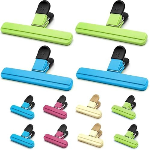 12 Stück 2 Größe Verschlussclips für Tüten Verschlussklammern Kunststoff Wiederverwendbare Lebensmittel-Clips Lebensmittelklammer Tütenclips Food Bag Clips Beutel-Verschlussclips 4 Farben